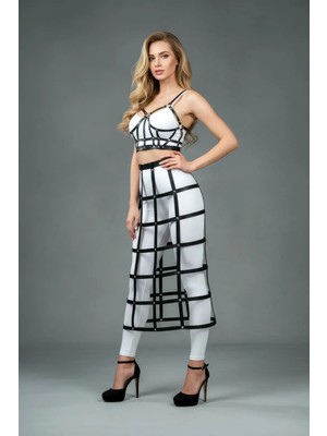 Pileli Store Siyah Etek Suni Deri Etek Kafes Detaylı Etek Midi Boy Deri Etek - BRF1013