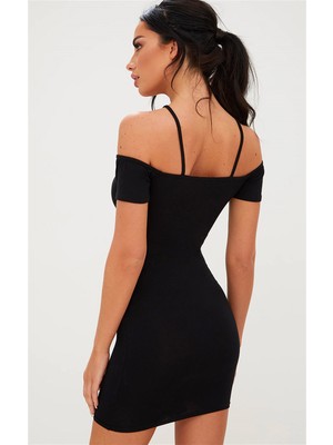 Pileli Store Omuzları Açık Elbise