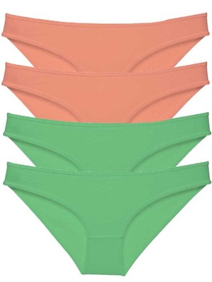 Pileli Store 4 Adet Eko Set Likralı Kadın Slip Külot Pudra Yeşil