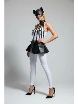 Pileli Store Siyah Etek Suni Deri Etek Peplum Kemer Detaylı Etek - BRF1313