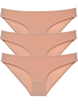 Pileli Store 3 Adet Süper Eko Set Likralı Kadın Slip Külot Ten