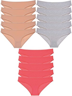 Pileli Store 15 Adet Süper Eko Set Likralı Kadın Slip Külot Ten Gri Fuşya