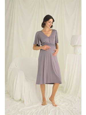 Pileli Store Dantelli Önden Düğmeli Hamile Lohusa Gecelik