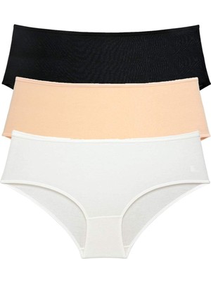 Pileli Store 3 Adet Kadın Yüksek Bel Bato Külot Siyah Ten Krem