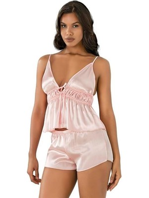 Pileli Store  Somon Saten Şort Takımı 9208