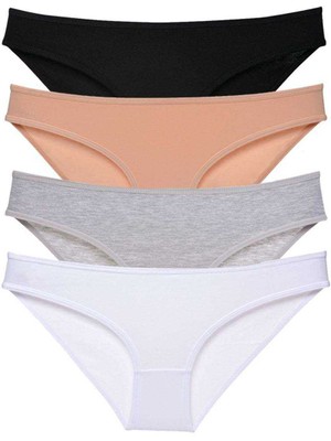 Pileli Store 4 Adet Süper Eko Set Likralı Kadın Slip Külot Siyah Ten Gri Beyaz