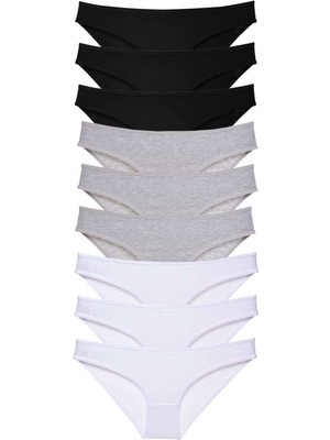 Pileli Store 9 Adet Süper Eko Set Likralı Kadın Slip Külot Siyah Gri Beyaz