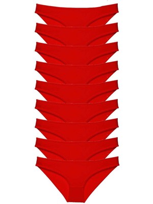 Pileli Store 9 Adet Süper Eko Set Likralı Kadın Slip Külot Kırmızı