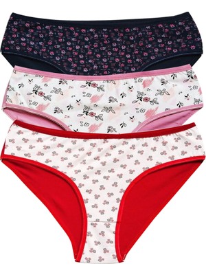 Pileli Store Pamuklu Geniş Kenarlı Likralı Desenli Bato Kadın Külot 3'lü Paket Set2