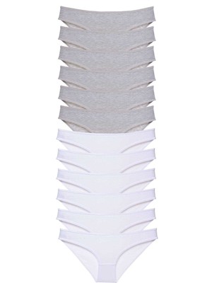 Pileli Store 12 Adet Süper Eko Set Likralı Kadın Slip Külot Gri Beyaz