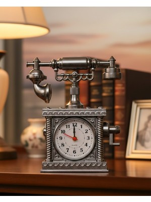 Pileli Store Retro Telefon Görünümlü Çalar Saat Masa ve Raf Dekoru