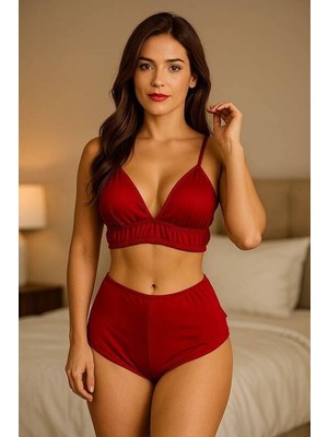 Pileli Store Yüksek Bel Şortlu Bralet Takım