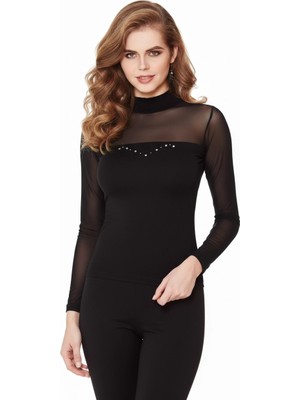 Pileli Store Berrak Bayan Transparan Omuz Siyah Badi 8054