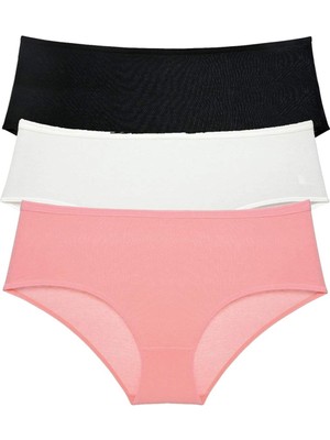 Pileli Store 3 Adet Kadın Yüksek Bel Bato Külot Siyah Krem Pudra