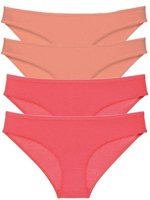 Pileli Store 4 Adet Eko Set Likralı Kadın Slip Külot Pudra Fuşya