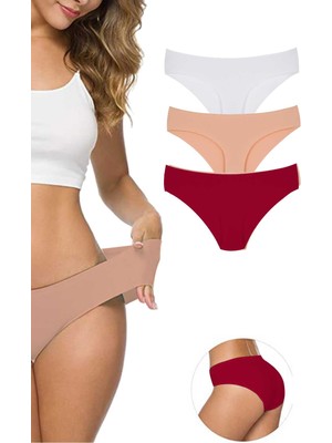 Pileli Store 3 Adet Kadın Dikişsiz Lazer Kesim Esnek Iz Yapmayan Külot S7