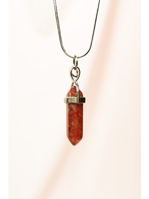 Pileli Store Jasper Doğal Taşı Zincirli El Yapımı Tasarımlı Kolye Uç: 3,5 cm Zincir: 20 cm Kutulu