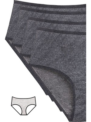 Pileli Store 4'lü Yeni Seri Renkli Yüksek Bel Fitilli Ribana Bato Külot Antrasit