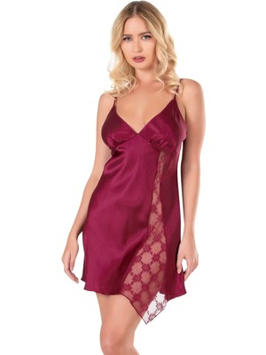 Pileli Store  Bordo Kısa Saten Gecelik
