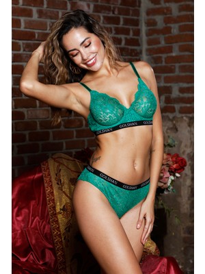 Pileli Store Gaudi Brazilian Slip, Kadın Dantel Brezilyan Yeşil Külot