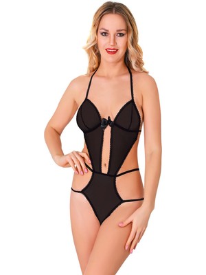 Pileli Store Siyah Lcralı Tül Bodysuit - 931