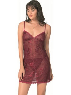 Pileli Store  Bordo Kısa Jakarlı Gecelik