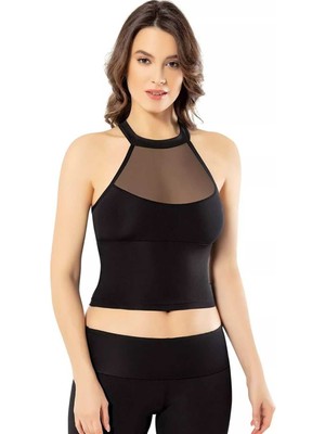 Pileli Store Pedli Dalgıç Modelli Krop Kadın Büstiyer Siyah