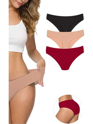 Pileli Store 3 Adet Kadın Dikişsiz Lazer Kesim Esnek Iz Yapmayan Külot S6
