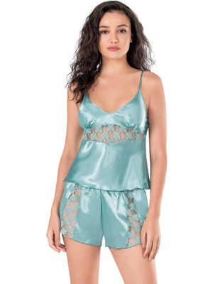 Pileli Store  Aqua Saten Babydoll Şort Takımı