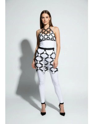 Pileli Store Siyah Etek Metal Halka Detaylı Etek Suni Deri Etek Kafes Yapılı - BRF1289