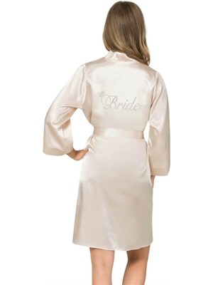 Pileli Store  Fildişi Kısa Saten Bride Sabahlık