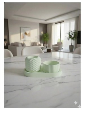 Lenisa Taş Tozu 3'lü Set Baklava Desen,tea Light Mumluk ve Alt Tepsi, Biblo,vazo