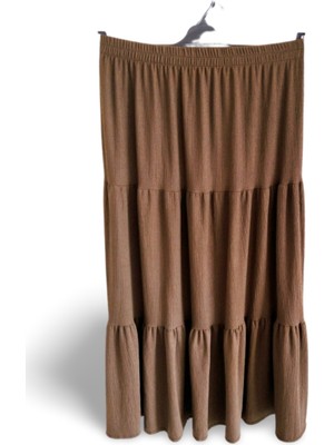 Pileli Store Beli Lastikli Bürümcek Kumaş Etek Anne Eteği Uzun Namaz Eteği Koyu Yeşil 44-52 Beden