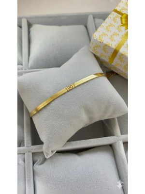 C&On Design ✨ 1907 Ruhunu Taşıyan Italyan Çelik Bileklik - Paslanmaz Yassı Zincir----Gold Zincir