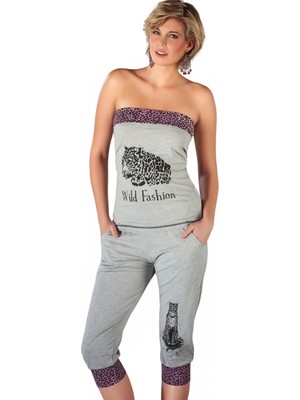 Pileli Store Leopar Desenli Straplez Takım