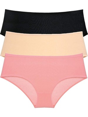 Pileli Store 3 Adet Kadın Yüksek Bel Bato Külot Siyah Ten Pudra