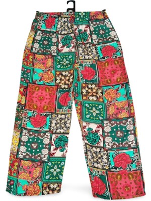 Pileli Store Ithal Viskon Geniş Paça Şık Etnik Otantik Desenli Pantolon - Royaleks - Desen4