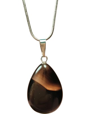 Pileli Store Onix Kuvars Doğal Taşı Zincirli El Yapımı Kolye Uç: 2 cm Zincir: 20 cm Kutulu