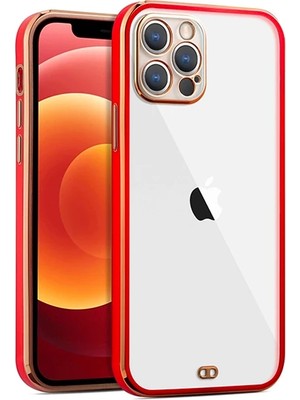 Pileli Store iPhone 12 Pro Max 6.7inç Gold Çerçeve Kamera Korumalı Bumper KILIF-(5775)
