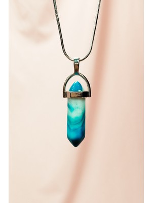 Pileli Store Anyolit 1 Doğal Taşı Zincirli El Yapımı Tasarımlı Kolye Uç: 3,5 cm Zincir: 20 cm Kutulu