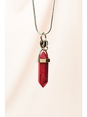 Pileli Store Yakut Doğal Taşı Zincirli El Yapımı Tasarımlı Kolye Uç: 3,5 cm Zincir: 20 cm Kutulu