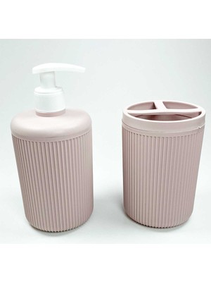 Pileli Store Plastik Sıvı Sabunluk ve Diş Fırçalık Set Renk Pudra