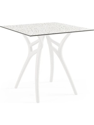 Tilia Ivy-L Polipropilen Masa Süt Beyaz Ayak, Terrazzo Desen Kompakt Tabla 77X77 cm - Dış Mekan, Bahçe, Balkon, Kafe, Restoran İçin