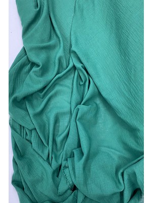 Pileli Store Keten Kumaş - Organik Kumaş - Perde Kumaşı - Ince Keten - Kıyafet Için Kumaş Örtü Koyu Yeş