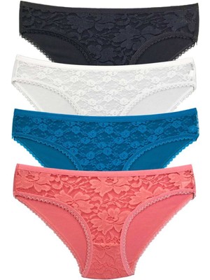 Pileli Store 4 Adet Önü Dantelli Transparan Kadın Slip Külot S149