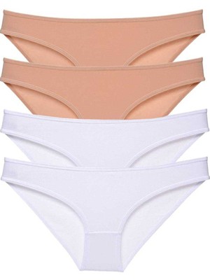 Pileli Store 4 Adet Süper Eko Set Likralı Kadın Slip Külot Ten Beyaz