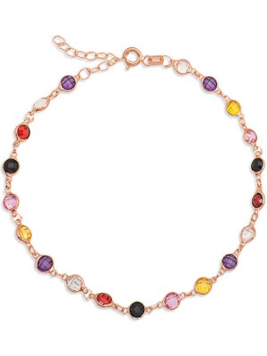 Pileli Store 925 Ayar Gümüş Rose Renkli Taşlı Kadın Halhal T8377 (72)