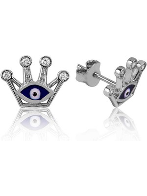 Pileli Store 925 Ayar Gümüş Nazarlı Kraliçe Tacı Çivili Küpe EA1160113 (72)