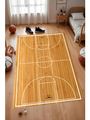 Dijital Baskılı Kaymaz Basketbol Sahası Desenli Çocuk Oyun Halısı