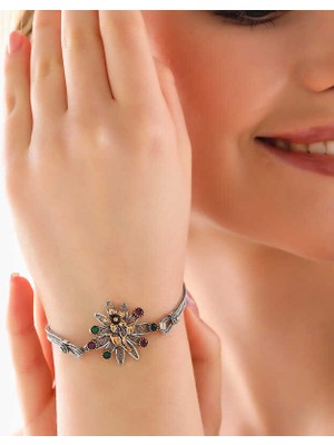 Pileli Store 925 Ayar Gümüş Çiçek Otantik Kadın Bileklik T7995 (72)